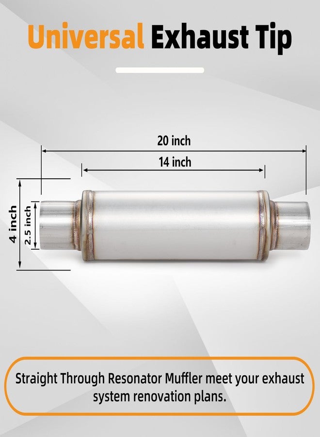 A-KARCK كاتم صوت عادم من الفولاذ المقاوم للصدأ، مدخل ومخرج بقطر 2.5 بوصة، طول إجمالي 20 بوصة، من إنتاج شركة A-KARCK. - Image 2